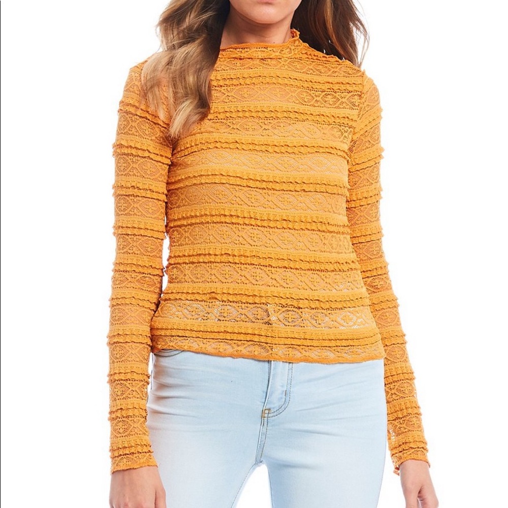 Mock Neck Open Lace Long Sleeve Top